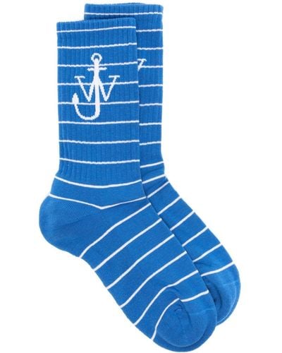 JW Anderson Anchor-logo Striped Socks - Blue