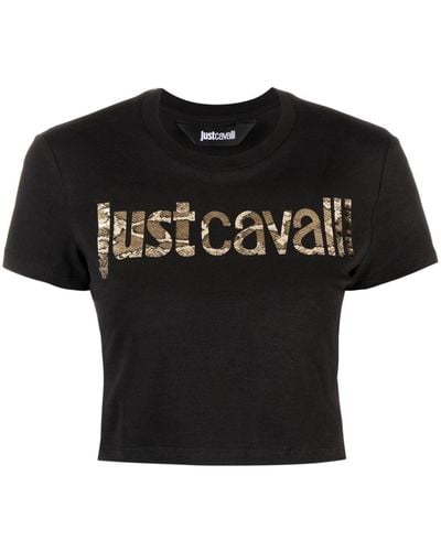 Just Cavalli Logo-print Cropped T-shirt - Black