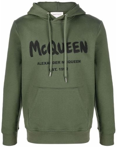 Alexander McQueen Graffiti Logo-print Hoodie - Green