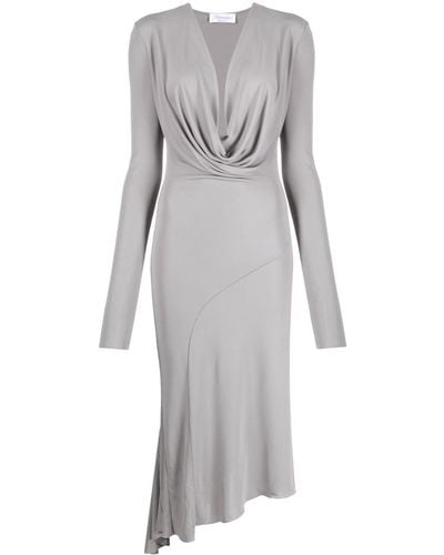 Blumarine Cowl-neck Asymmetric Midi Dress - Grey