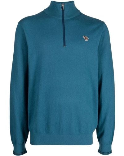 PS by Paul Smith Logo-patch Zip-up Jumper - Blue