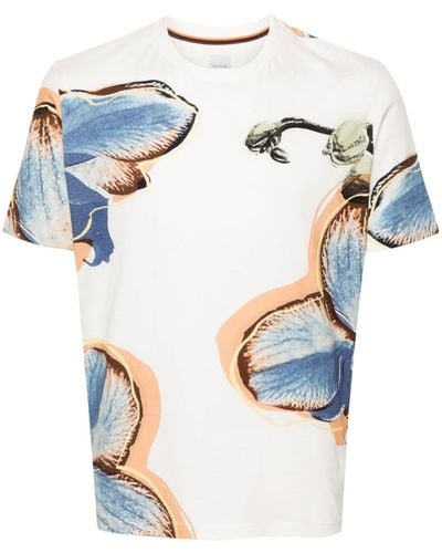 Paul Smith Orchid-print Cotton T-shirt - Blue