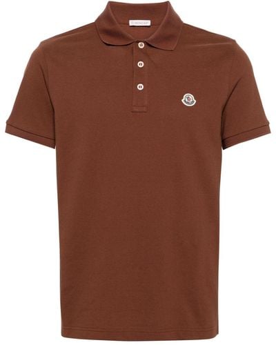 Moncler Logo-patch Cotton Polo Shirt - Brown