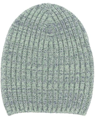 Barrie Mélange-effect Ribbed-knit Cashmere Beanie - Green