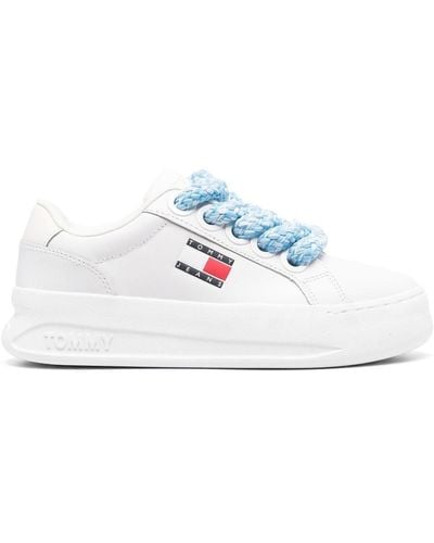 Tommy Hilfiger Logo-print Flatform Leather Sneakers - White