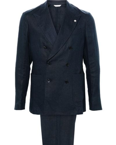 Manuel Ritz Costume en lin à veste à boutonnière croisée - Bleu
