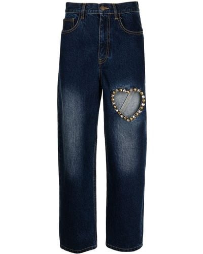 Area Heart Cut-out Jeans - Blue