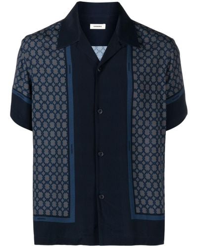 Sandro Patterned-jacquard Short-sleeve Shirt - Blue