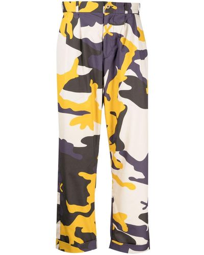 The Power for the People Camouflage-pattern Cropped Cotton Trousers - Yellow