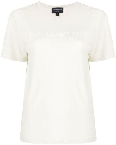 Emporio Armani Logo-print Linen-blend T-shirt - White