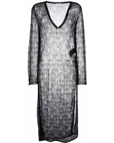 Saint Laurent Open-knit Long-sleeved Tunic Dress - Grey