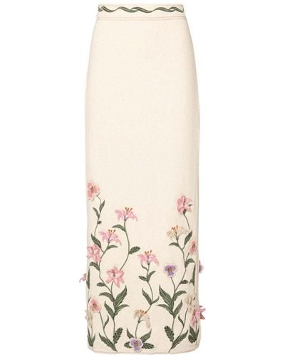 Agua Bendita Chlorella Floral-embroidery Skirt - Natural