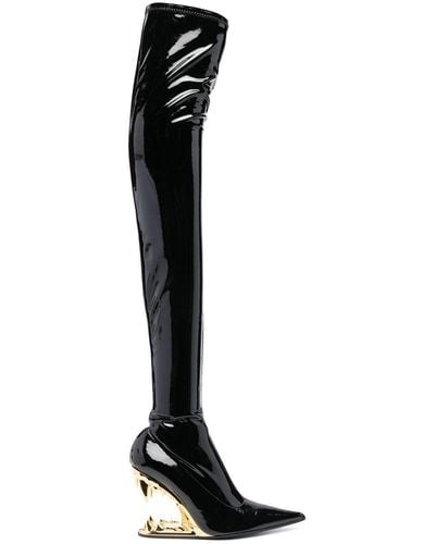 Gcds 110mm Pointed-toe Patent-finish Boots - Black