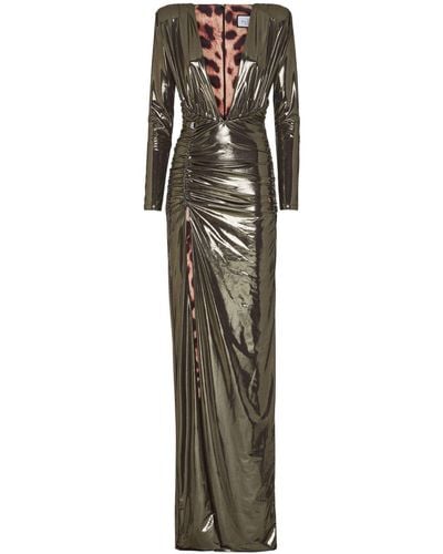 Philipp Plein Lamé Jersey Padded Shoulder Lond Dress - Metallic