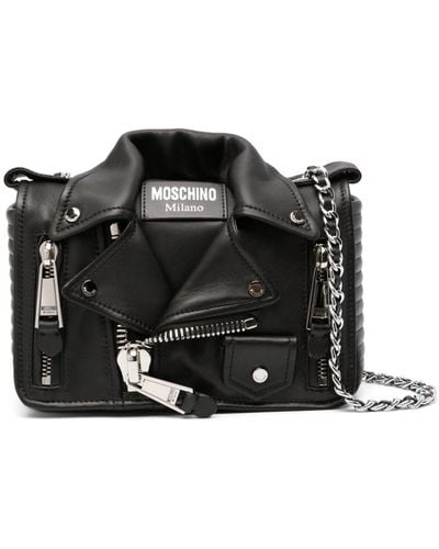 Moschino Biker Leather Shoulder Bag - Black