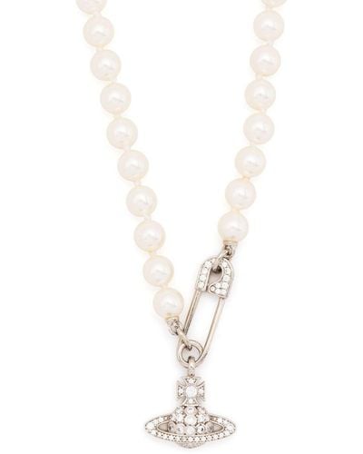 Vivienne Westwood Orb Safety-pin Pearl Necklace - White