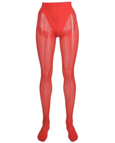 Wolford X Mugler Mesh-panelled Tights - Red