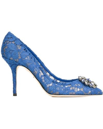 Dolce & Gabbana Bellucci Crystal-Embellished Lace Pumps - Blue