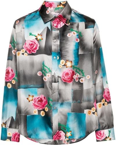 Martine Rose Zijden Overhemd Met Print - Blauw