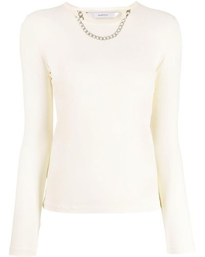 Pushbutton Long-sleeve Top - White