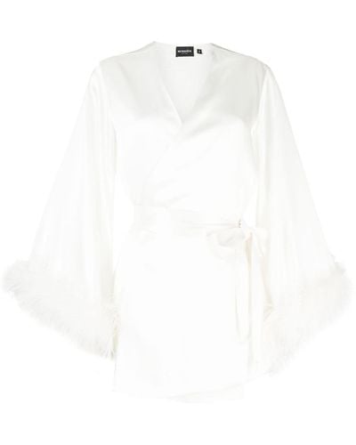 retroféte Eva Feather-trim Wrap Dress - White