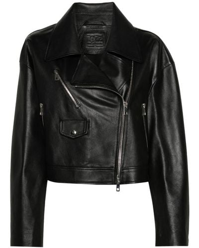 DESA NINETEENSEVENTYTWO Off-centre-fastening Leather Jacket - Black