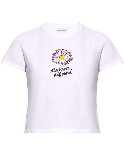 Maison Kitsuné Floating Flower-print Cotton T-shirt - White