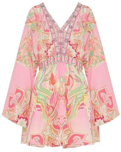 Camilla Graphic-print Silk Mini Dress - Pink