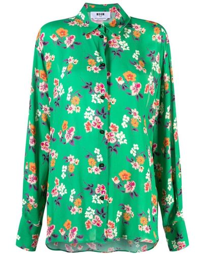 MSGM Floral-print Shirt - Green