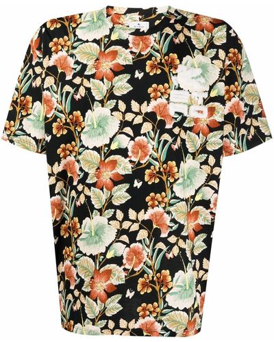 Etro T-Shirt mit Blumen-Print - Schwarz