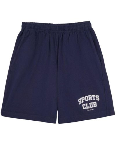 Sporty & Rich Logo-print Cotton Shorts - Blue