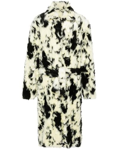 Bluemarble Faux-fur Belted Coat - White