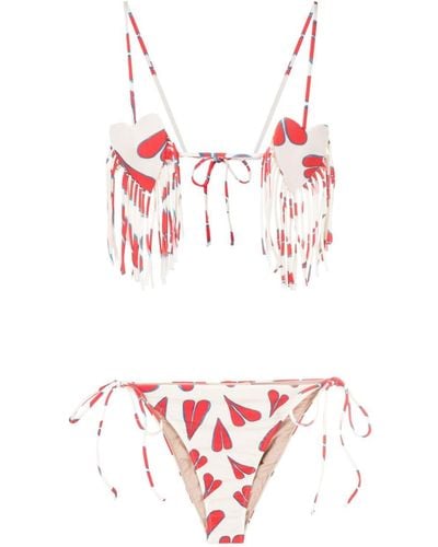 Adriana Degreas Heart-print Fringed Bikini - White