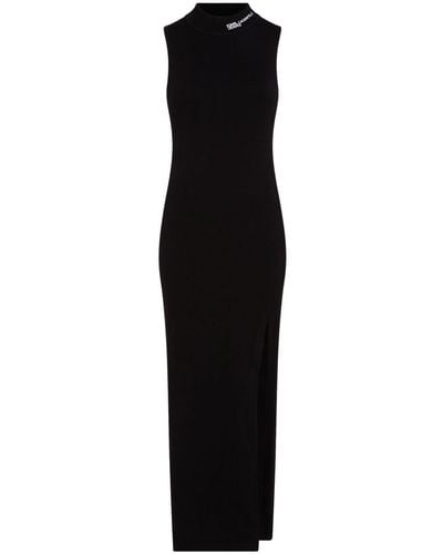 Karl Lagerfeld Logo-embroidered Sleeveless Knitted Dress - Black