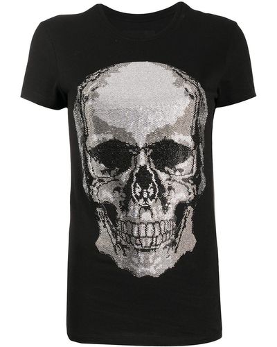 Philipp Plein Camiseta con motivo de calavera de strass - Negro