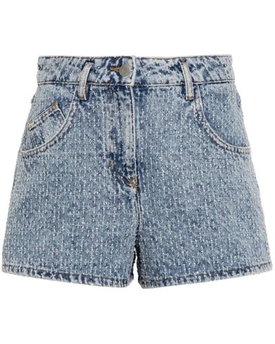 Maje High Waist Denim Shorts Met Stras - Blauw