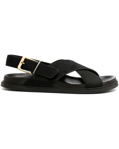 The Row Crossover-strap leather sandals - Schwarz