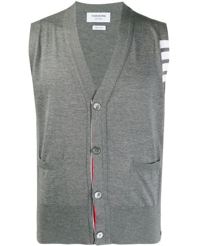 Thom Browne Knitted 4-bar V-neck Vest - Grey