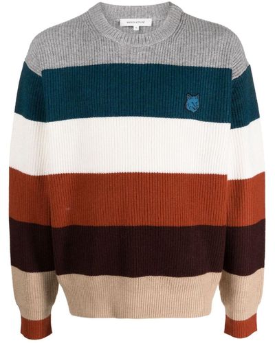 Maison Kitsuné Fox-patch Striped Sweater - Black