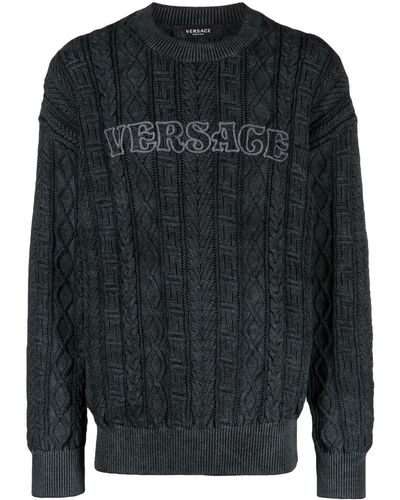 Versace Greca Cable-knit Jumper - Black
