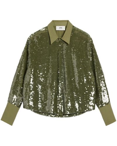Ami Paris Sequinned Silk Shirt - Green