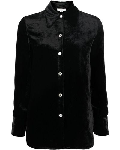 Vince Velvet-effect Long-sleeved Blouse - Black
