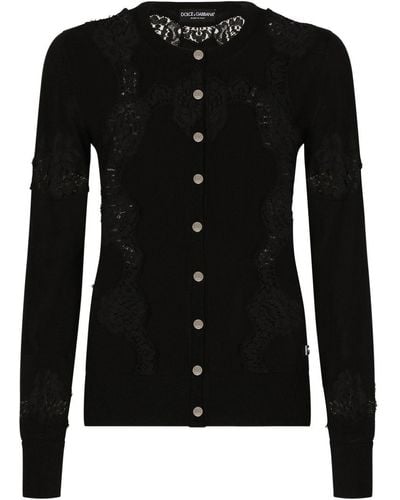 Dolce & Gabbana Lace-panel Cashmere-silk Cardigan - Black