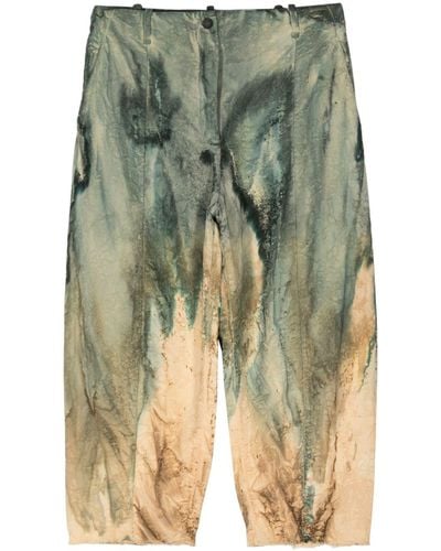 Masnada Tie-dye Cropped Cotton Trousers - Green