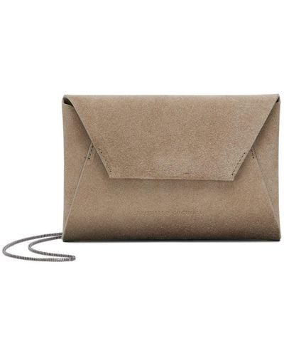 Brunello Cucinelli Envelope Bag With Shiny Shoulder Belt - Grey