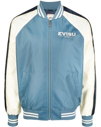 Evisu Embroidered-logo Detail Bomber Jacket - Blue
