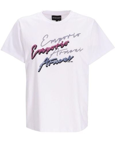 Emporio Armani T-shirt en coton à logo imprimé - Blanc