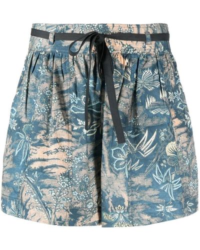 Ulla Johnson Floral Print Belted Shorts - Blue