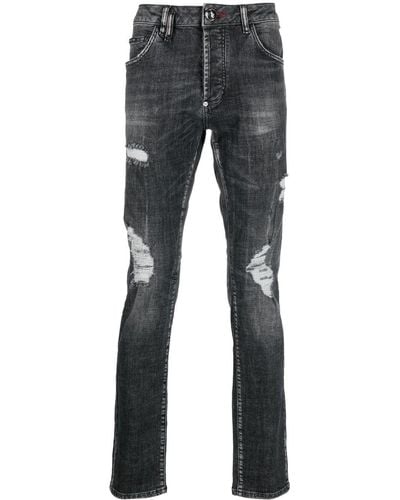 Philipp Plein Gerade Jeans im Distressed-Look - Blau