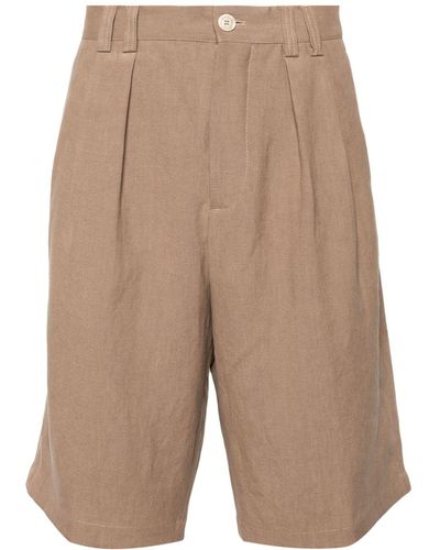 Brunello Cucinelli Pleat-detailing Linen Chino Shorts - Natural
